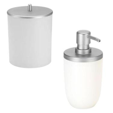 Imagem de KIT BANHEIRO COZINHA ARTHI porta sabonete e lixeira, Branco/Cromado