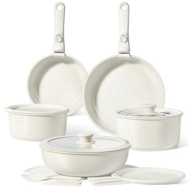 Imagem de GiPP Conjunto de panelas e frigideiras de cerâmica, antiaderente, removível, conjunto de panelas saudáveis, não tóxicos, sem PFOA e PTFE, seguro para lava-louças e forno, panela e panela de indução