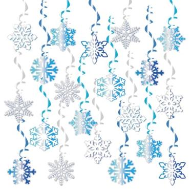Imagem de Decorações de Natal com flocos de neve para pendurar em redemoinho, não faça você mesmo, flocos de neve azuis gradientes brancos para decoração de festa de Natal, Ano Novo, chá de bebê, inverno, país