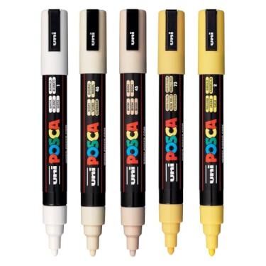 Imagem de posca Marcadores de pintura artística, conjunto de 5 marcadores médios 5M com pontas reversíveis, coleção de luz