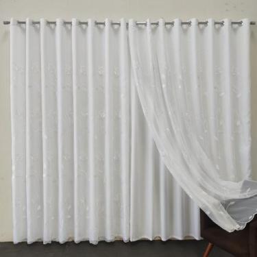 Imagem de Cortina Para Varão Voil Bordada Com Forro Microfibra Sala 5,00x2,60 - 