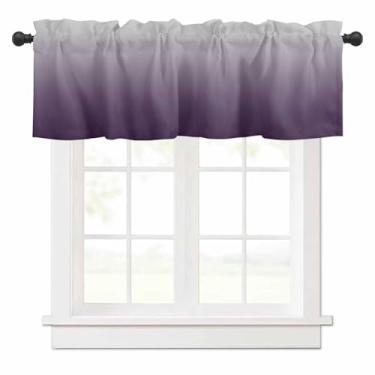 Imagem de Cortina de saia ombré roxa cinza para janelas de cozinha, cortina de camada gradiente cinza roxo tratamento de janela abstrata sanefas para quarto/sala de estar/banheiro, 106 x 30 cm
