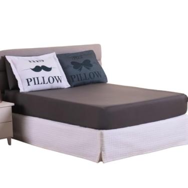 Imagem de Kit Jogo Lençol Roupa Cama Casal Padrao 5 Peças His Her Cinza Fronha Elastico 200 Fios Toque Seda Basico
