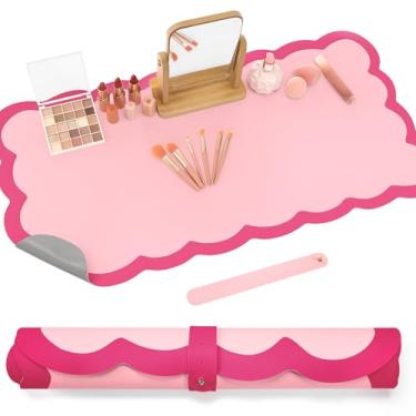 Imagem de Teenyyou Tapete de maquiagem para penteadeira penteada tapete de maquiagem dupla face tapete de mouse pad impermeável para penteadeira mesa de mesa (rosa)