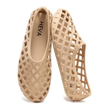 Imagem de HEVA Sapatilhas femininas de malha gelatinosa respirável transparente vazada verão praia jellies sandálias de balé, Bege B, 35