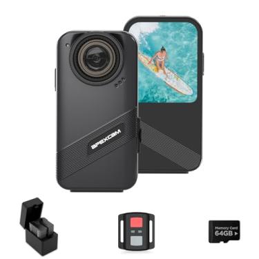 Imagem de Apexcam Câmera de ação K20 4K EIS Câmera esportiva 1,8 m à prova d'água, mini câmera de ação subaquática, tela sensível ao toque, capacete com Wi-Fi com cartão de 64 GB, zoom 8x, controle remoto