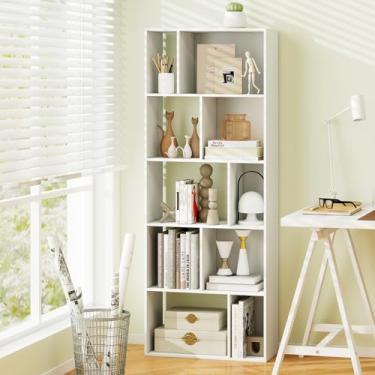 Imagem de Prateleira de exibição independente Nightcore de 160 cm de altura, estante geométrica de 5 camadas com 10 compartimentos de armazenamento, dispositivos antiqueda, estante moderna para sala de estar