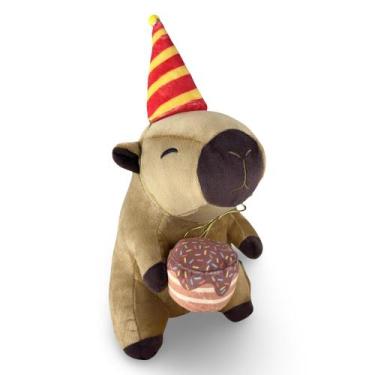Imagem de Capivara de pelúcia Toybrink Presente Aniversário Bolo e chapéu