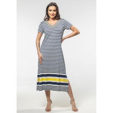 Imagem de Vestido Pau a Pique Listrado Azul Marinho e Amarelo