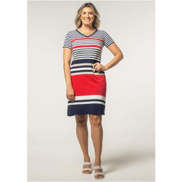 Imagem de Vestido Pau a Pique Listrado Vermelho e Azul Marinho
