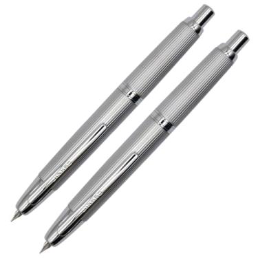 Imagem de Ranvi Caneta-tinteiro Jinhao 10 Press, 2 peças de caneta retrátil de metal (ponta extrafina e ponta fina) com conversor de tinta (prata estriada)