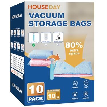 Imagem de HOUSE DAY 10 sacos jumbo de armazenamento a vácuo com bomba, sacos de vedação a vácuo para economizar espaço para roupas, viagens, sacos de armazenamento a vácuo para roupas, edredons, cobertores