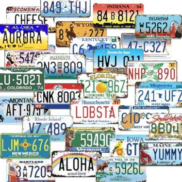 Imagem de Réplicas sortidas de conjuntos de placas de licença, placas de carro de metal em relevo, placa de metal homem caverna bar decoração de parede de garagem (30 peças/estilo vintage)