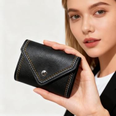 Imagem de Carteira feminina estilo acordeão, capa de cartão de crédito portátil com aparência de envelope com encaixe, carteira com porta-cartões de poliuretano com vários compartimentos para viagens, trabalho