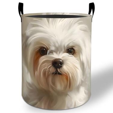 Imagem de Cesto de roupa suja para cachorro maltês, 50 x 40 cm, balde de armazenamento de roupas Oxford dobrável à prova d'água para quarto, banheiro, quarto, berçário, organizador de brinquedos, presentes para
