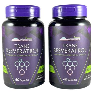 Imagem de Kit 2x Trans-Resveratrol 60 cápsulas Trans Resveratrol Vegano Sem Glúten Alta Pureza VitaGenus