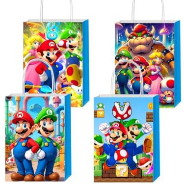 Imagem de VAESCOL 12 sacos de presente Mario com alças para decoração de festa de aniversário com tema Mario, suprimentos