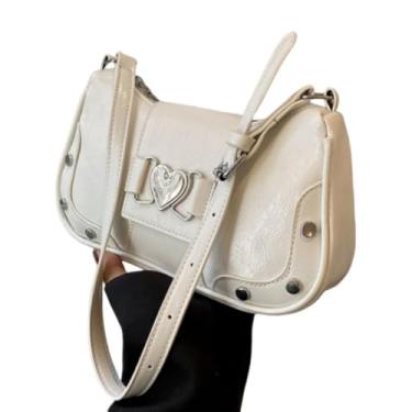 Imagem de Bolsa de ombro PU cor sólida plissada axila (branca)