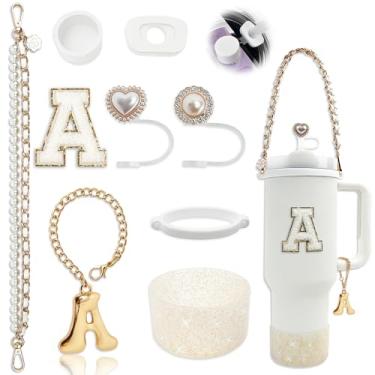 Imagem de BydGxy Conjunto de acessórios Stanley Cup para copo de 850 g 1134 g, com alça de alça, plugue antiderramamento, bota, capa de palha, pingentes de letras fofas, adesivo inicial sem resíduo, serve para