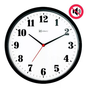 Imagem de Relógio Silencioso Parede Preto 26 Cm Contínuo Herweg 6126s0 Preto