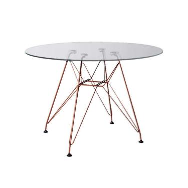 Imagem de Mesa Eiffel Redonda 110Cm Tampo De Vidro Com Base De Ferro Cobre