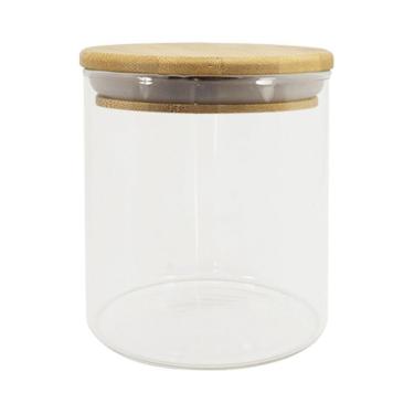 Imagem de Pote De Vidro Com Tampa De Bambu Oikos 500ml Hermético Redondo