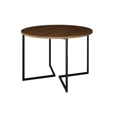 Imagem de Mesa Jantar Industrial Redonda Amêndoa Base V Ferro Preto Tampo 110Cm