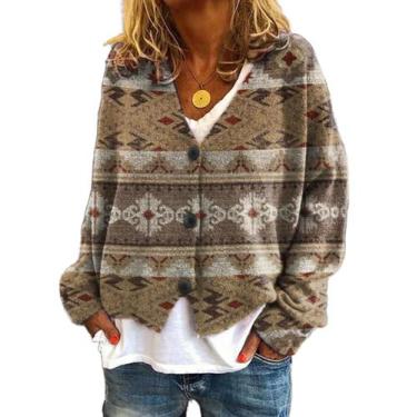 Imagem de Suéter de cardigã LOAIHA Vintage Floral Crop com decote em V feminino