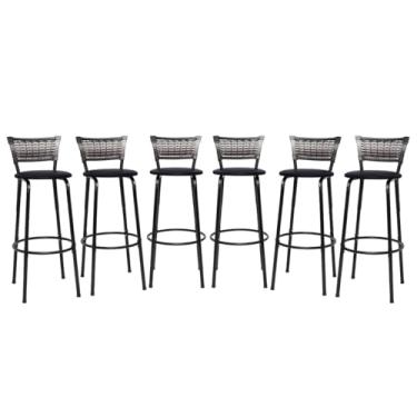 Imagem de Banquetas Junco Degradê Cyber Estrutura Preta Ideal para Bancada Balcão e Cozinha Kit 06 Unidades - Itagold (Preto)