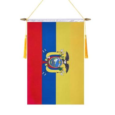 Imagem de TMHTMH Bandeira de parede do Equador de 45,7 x 30,5 cm, poste de madeira e acabamento acetinado duplo, bandeira de pendurar equatoriana, para sala de casa, sala de aula escolar, clube e porta
