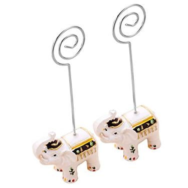 Imagem de OSOLADY Porta-cartões multifunções de elefante, 2 peças, porta-cartões de resina, clipe de memorando para festa de casamento