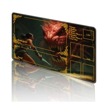 Imagem de TOEMZTFT Tapete de brinquedo para MTG, com bolsas de armazenamento grátis, tapete de jogo 61 x 35,5 cm, TCG e tapete de jogo de tabuleiro para cartas, tapete de mesa de mousepad, dragão