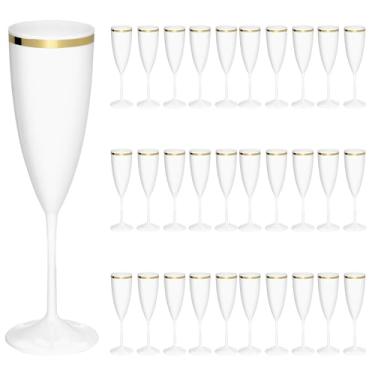 Imagem de Taças De Espumante Acrílico 170ml 50pcs Borda Dourada Prime (BRANCO)