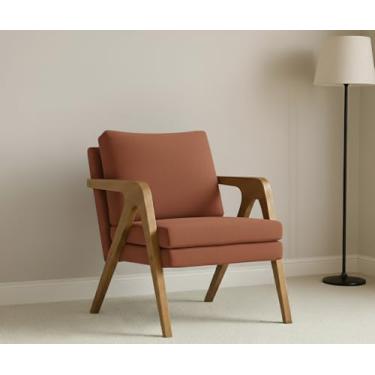 Imagem de Poltrona Mona Linho Estofada Decorativa Luxo Pés De Madeira Maciça Sala Estar Recepção (TERRACOTA)