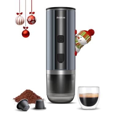 Imagem de Amjdcoe Máquina de café expresso portátil, máquina de café expresso elétrica de 20 bar para viagens, acampamento, mini cafeteira USB-C recarregável para cápsulas NS e café moído, cinza