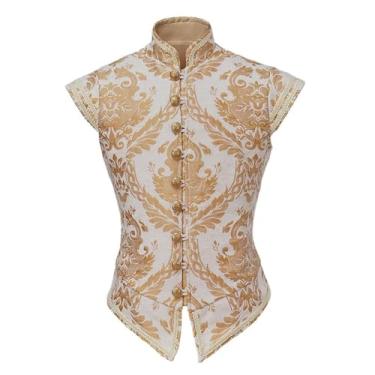 Imagem de Diajosa cos Colete masculino Tudor duplo vitoriano medieval renascentista Tudor príncipe rei fantasia Ren Faire Jerkin colete colete (damasco, GG)