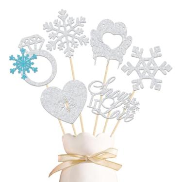Imagem de LANKBACK 12Pcs Snow in Love Centerpiece Sticks Snow In Love Bridal Shower Bachelorette Party Winter Snowflake & Diamond Ring Centerpiece for Winter Bridal Shower Decorations Sliver Blue