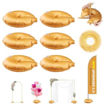 Imagem de 4 peças de pesos dourados de saco de água para suporte de pano de fundo, 5 camadas atualizadas espessas 50 kg testadas por pressão, base preenchível com água aberta para base de armação de arco de