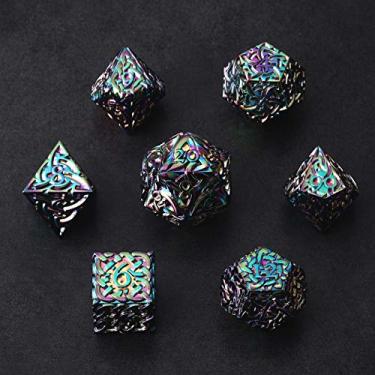 Imagem de Conjunto de dados de metal poliédrico de 7 peças Rainbow Endless Chaos Dice com nós Celtas Extra Grande para DnD Dungeons and Dragons Call of Cthulhu Pathfinder Tabletop RPG Dice Bard Wizard DiceRainbow Endless Chaos Dice 7 peças Conjunto de dados de metal poliédrico com nós celtas extra pesado extr