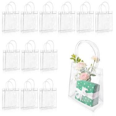 Imagem de Woosuke 20 sacos de presente transparentes com alças, pequena bolsa de plástico transparente para lembrancinhas de festa para casamento, aniversário, chá de bebê, negócios, sacolas transparentes