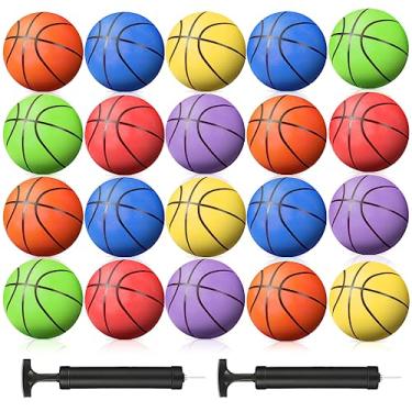 Imagem de Lenwen 20 peças de bolas de basquete de borracha a granel tamanho oficial interno com conjunto de bomba para meninos jovens jogos de treino de educação física combinar operação itens de Natal, 6 cores