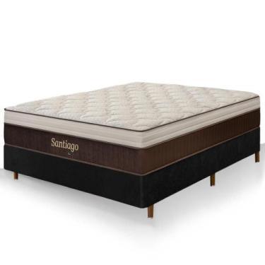 Imagem de Cama Box Casal Preta Colchão Santiago Molas Ensacadas Pillow Paparazzi