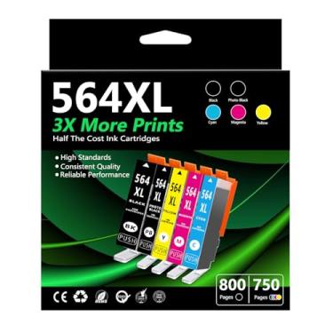 Imagem de Cartucho de tinta de alto rendimento 564XL de substituição para HP 564 XL 564XL 564XL com tinta para impressora Photosmart 7520 6525 6520 3520 5520 DeskJet 3520 3522 (preto, ciano, magenta, amarelo