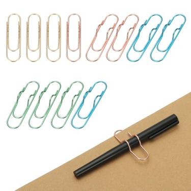 Imagem de PATIKIL 12 clipes de suporte de caneta para notebook, clipe de caneta de metal de 7 x 1,7 cm para prancheta de escritório, organizadores de mesa de casa, ouro rosa/ouro/verde/azul