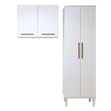 Imagem de Lavanderia Modulada São Gonçalo 1 Armário Multiuso E Armário Aéreo - Kaiki Móveis Branco