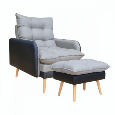 Imagem de Poltrona Reclinável Com Puff Corino Preto Com Linho Grafite Preto Com Grafite