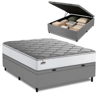 Imagem de Cama Box Baú Casal Real Max Force Softgel 138x188x68cm Branco/Cinza