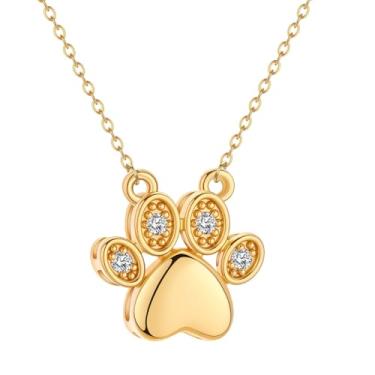 Imagem de JczR.Y Colar de gato de zircão de cristal dourado colar de gato pingente delicado strass CZ animal gatinho colares para mulheres joias doces presentes 15,75 + 1,97 polegadas, Cobre, Sem Pedra Preciosa