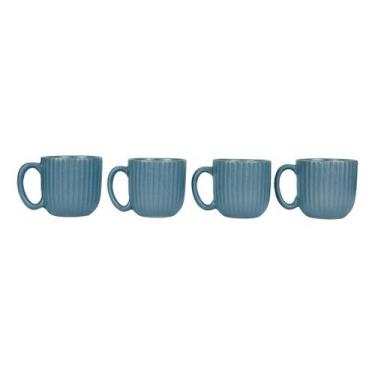 Imagem de Conjunto 4 Xícaras Cerâmica Graffiato 100ml Café Chá - Hauskraft, Azul