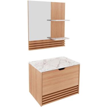 Imagem de Kit Gabinete E Espelheira De Banheiro 60 Cm Sâmia Amêndoa/mármore Branco